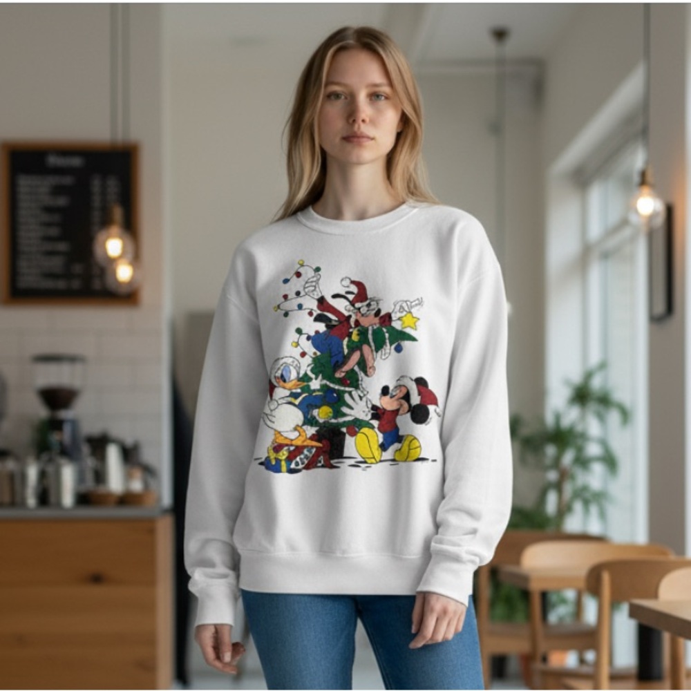 Vintage Mickey Sweatshirt Mens XL Disney Christmas Crewneck 90s Donald Goofy